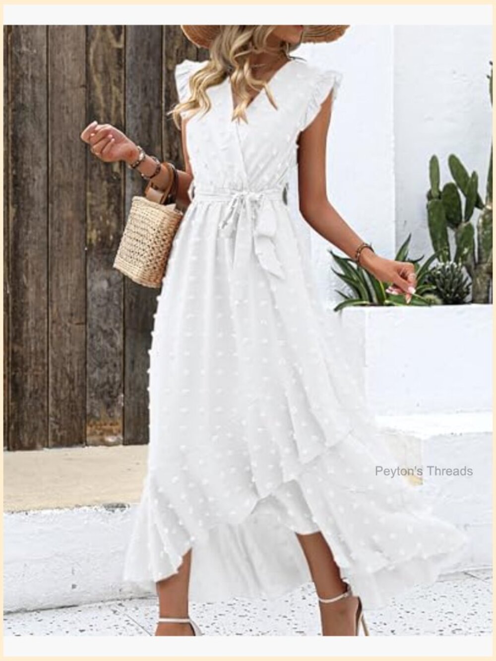 Boho Swiss Dot Cap Sleeve Maxi Dress Ruffle Beach Wedding - Picture 6 of 7